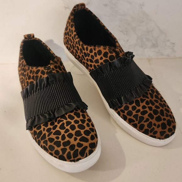 Donald Pliner Leopard Print Hairy Calf Brown Black Slip-On Flats Shoes Size 8.5M - Picture 13 of 13